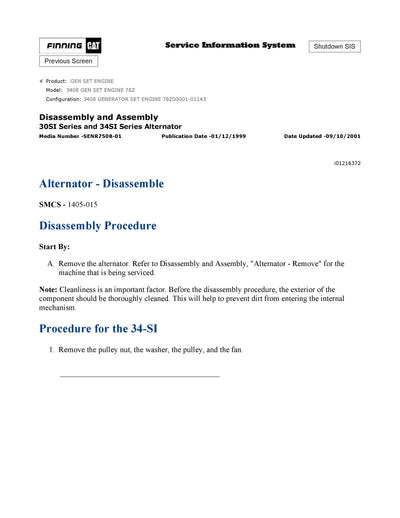 DOWNLOAD CATERPILLAR 3408C GEN SET ENGINE SERVICE REPAIR MANUAL 78Z