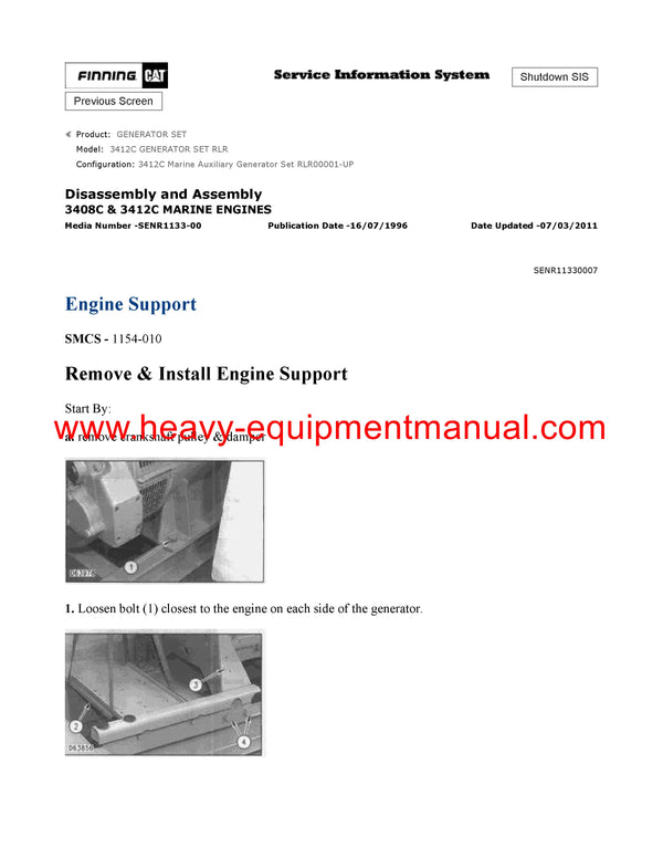 DOWNLOAD CATERPILLAR 3412C GENERATOR SET SERVICE REPAIR MANUAL RLR