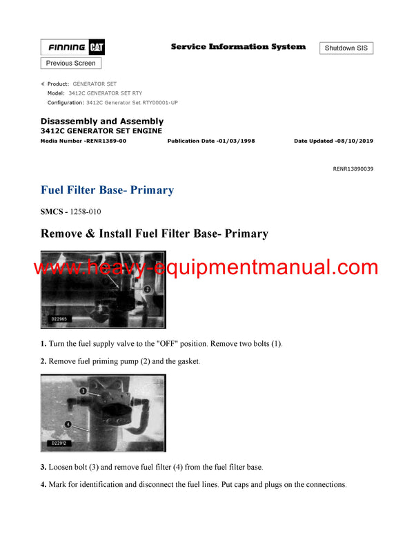DOWNLOAD CATERPILLAR 3412C GENERATOR SET SERVICE REPAIR MANUAL RTY