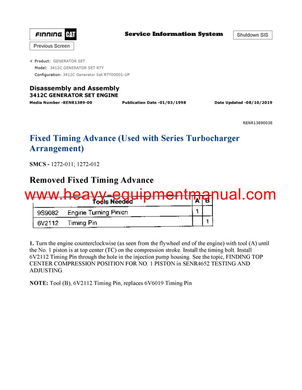 DOWNLOAD CATERPILLAR 3412C GENERATOR SET SERVICE REPAIR MANUAL RTY