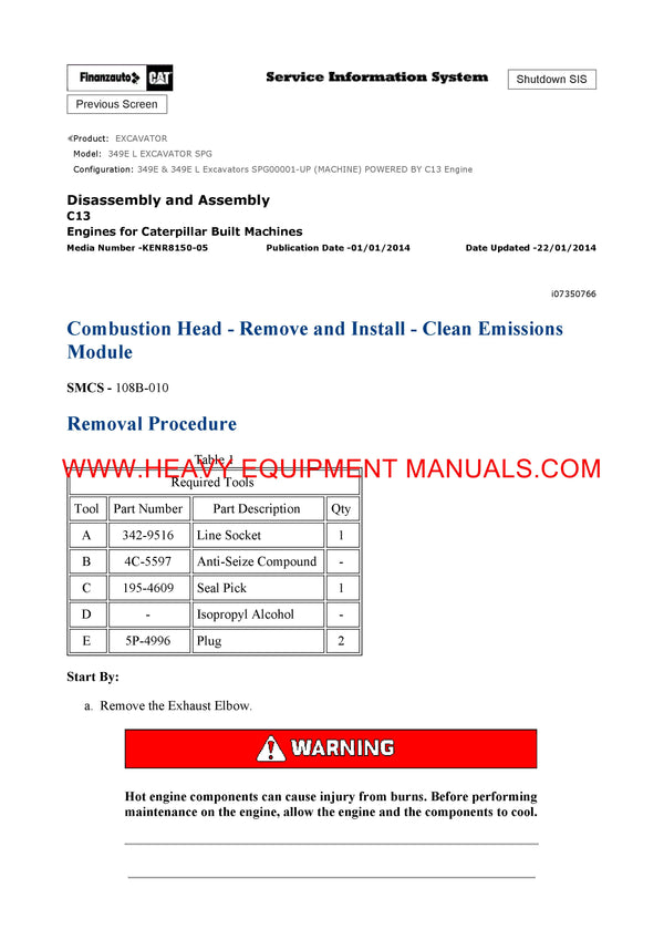 DOWNLOAD CATERPILLAR 349E L EXCAVATOR SERVICE REPAIR MANUAL SPG