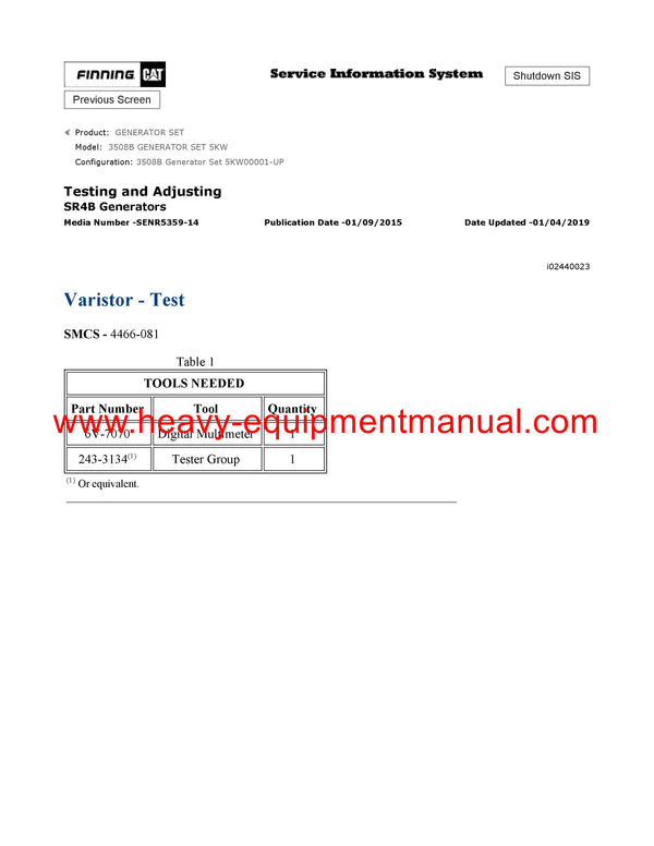 DOWNLOAD CATERPILLAR 3508B GENERATOR SET SERVICE REPAIR MANUAL 5KW