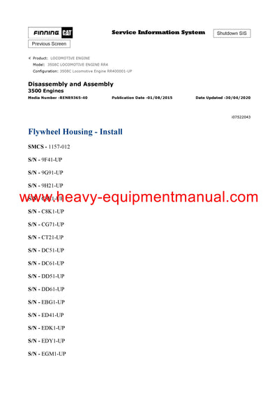 DOWNLOAD CATERPILLAR 3508C LOCOMOTIVE ENGINE SERVICE REPAIR MANUAL RR4