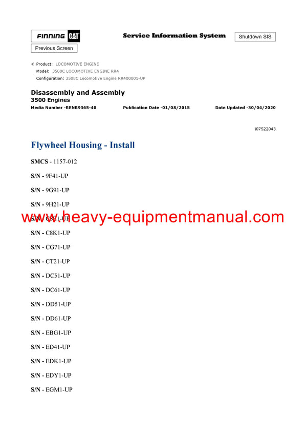 DOWNLOAD CATERPILLAR 3508C LOCOMOTIVE ENGINE SERVICE REPAIR MANUAL RR4