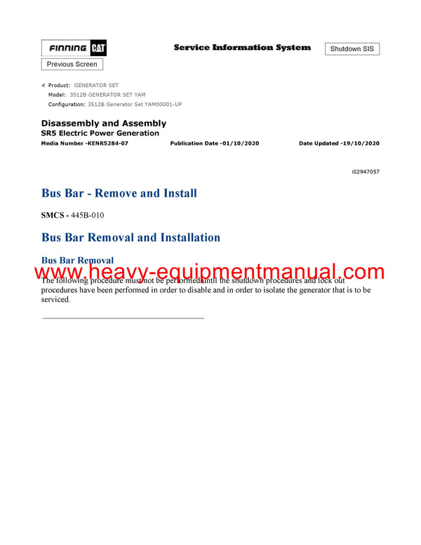 DOWNLOAD CATERPILLAR 3512B GENERATOR SET SERVICE REPAIR MANUAL YAM