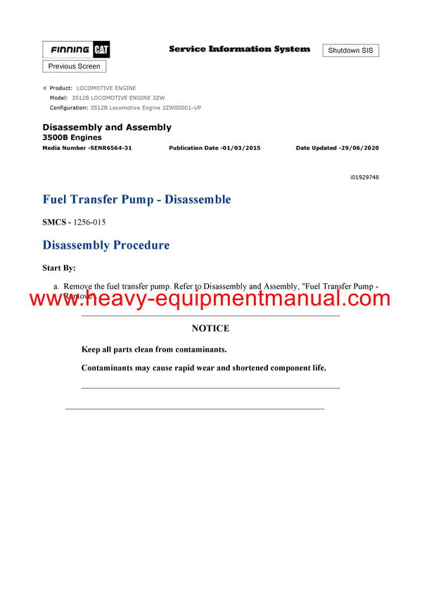 DOWNLOAD CATERPILLAR 3512B LOCOMOTIVE ENGINE SERVICE REPAIR MANUAL 3ZW