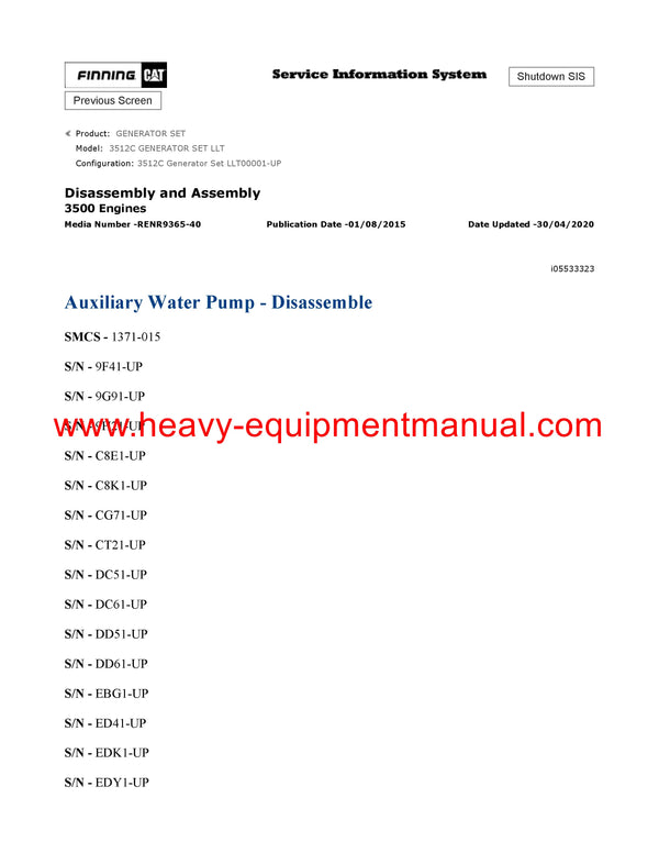 DOWNLOAD CATERPILLAR 3512C GENERATOR SET SERVICE REPAIR MANUAL LLT