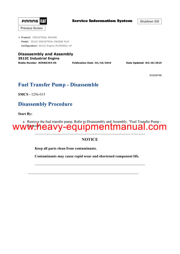 DOWNLOAD CATERPILLAR 3512C INDUSTRIAL ENGINE SERVICE REPAIR MANUAL MLM