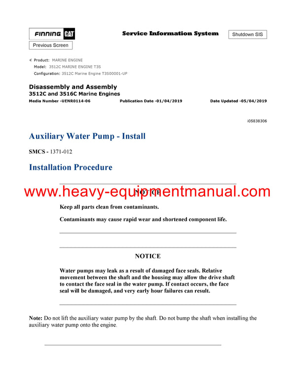 DOWNLOAD CATERPILLAR 3512C MARINE ENGINE SERVICE REPAIR MANUAL T3S