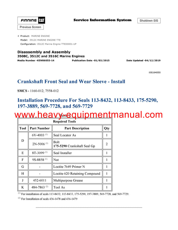 DOWNLOAD CATERPILLAR 3512C MARINE ENGINE SERVICE REPAIR MANUAL TTE