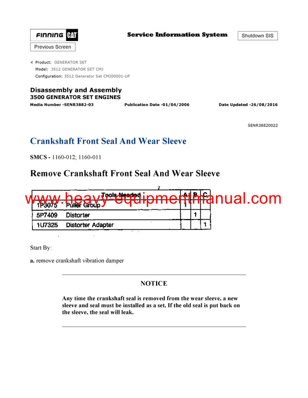 DOWNLOAD CATERPILLAR 3512 GENERATOR SET SERVICE REPAIR MANUAL CMJ