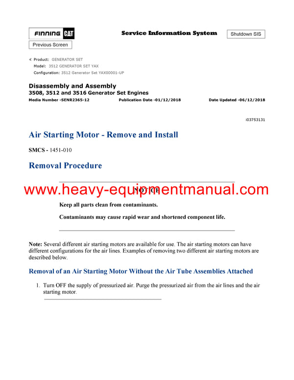 DOWNLOAD CATERPILLAR 3512 GENERATOR SET SERVICE REPAIR MANUAL YAX