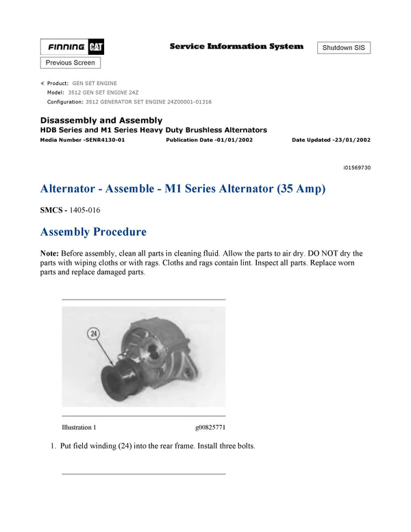 DOWNLOAD CATERPILLAR 3512 GEN SET ENGINE SERVICE REPAIR MANUAL 24Z