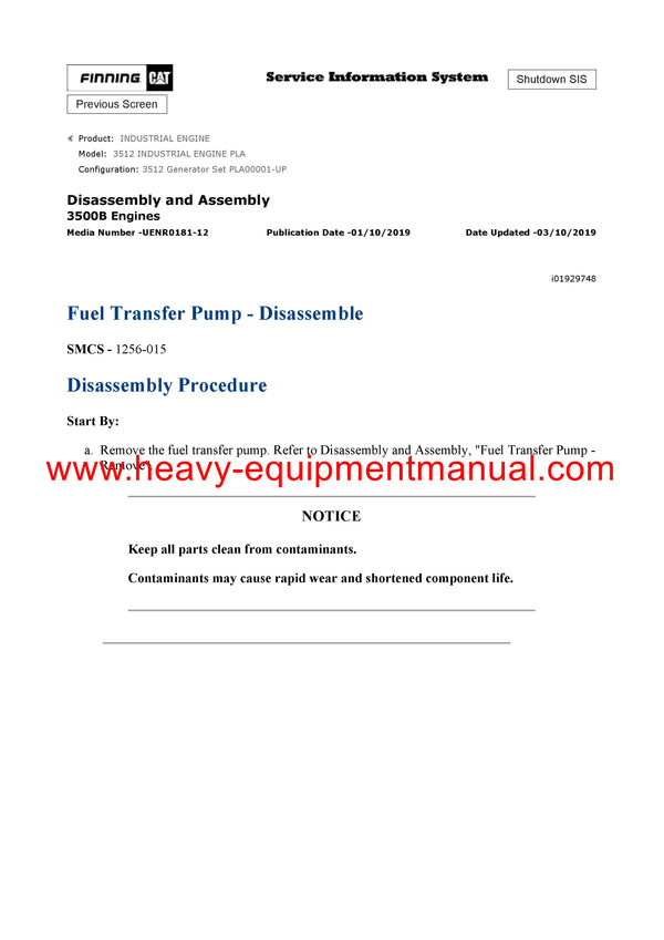 DOWNLOAD CATERPILLAR 3512 INDUSTRIAL ENGINE SERVICE REPAIR MANUAL PLA