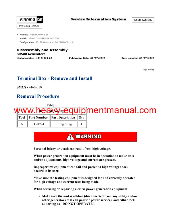 DOWNLOAD CATERPILLAR 3516B GENERATOR SET SERVICE REPAIR MANUAL EDP