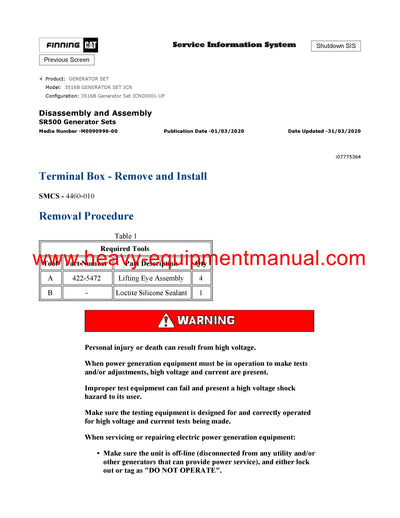 DOWNLOAD CATERPILLAR 3516B GENERATOR SET SERVICE REPAIR MANUAL JCN