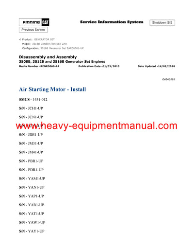 DOWNLOAD CATERPILLAR 3516B GENERATOR SET SERVICE REPAIR MANUAL ZAR