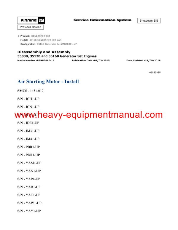 DOWNLOAD CATERPILLAR 3516B GENERATOR SET SERVICE REPAIR MANUAL ZAR