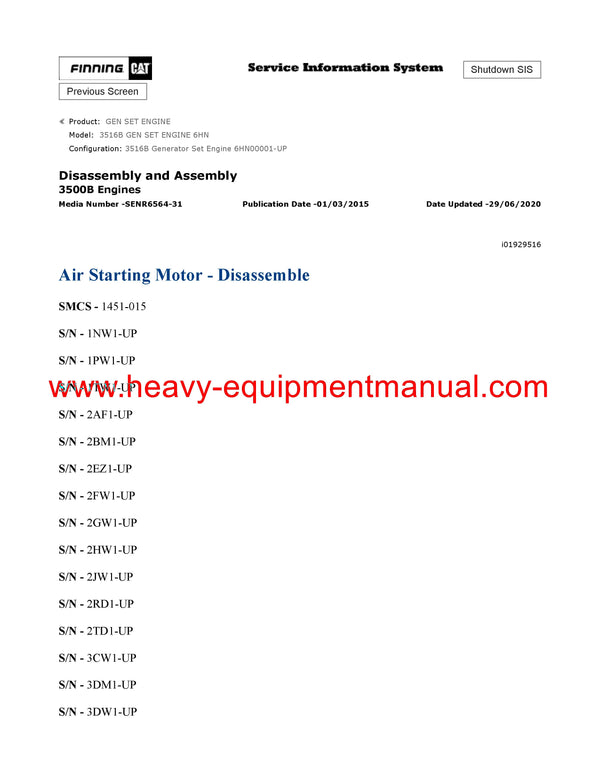 DOWNLOAD CATERPILLAR 3516B GEN SET ENGINE SERVICE REPAIR MANUAL 6HN