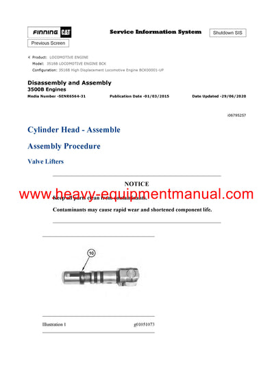 DOWNLOAD CATERPILLAR 3516B LOCOMOTIVE ENGINE SERVICE REPAIR MANUAL BCK