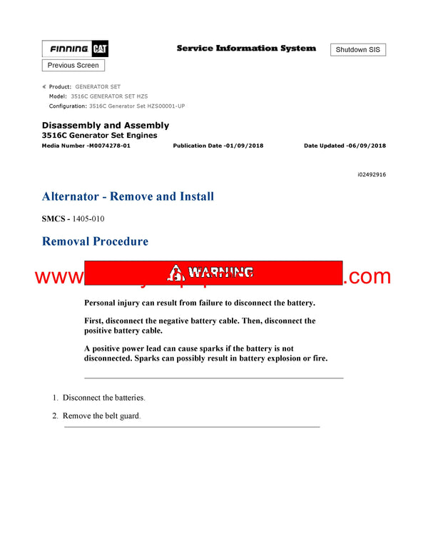 DOWNLOAD CATERPILLAR 3516C GENERATOR SET SERVICE REPAIR MANUAL HZS
