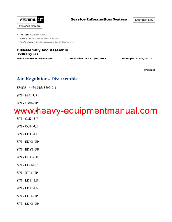 DOWNLOAD CATERPILLAR 3516C GENERATOR SET SERVICE REPAIR MANUAL LY6