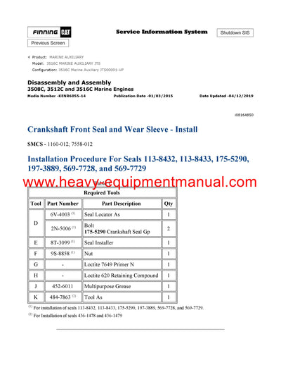 DOWNLOAD CATERPILLAR 3516C MARINE AUXILIARY SERVICE REPAIR MANUAL JTS