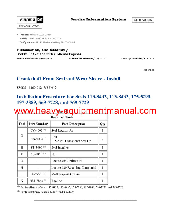 DOWNLOAD CATERPILLAR 3516C MARINE AUXILIARY SERVICE REPAIR MANUAL JTS