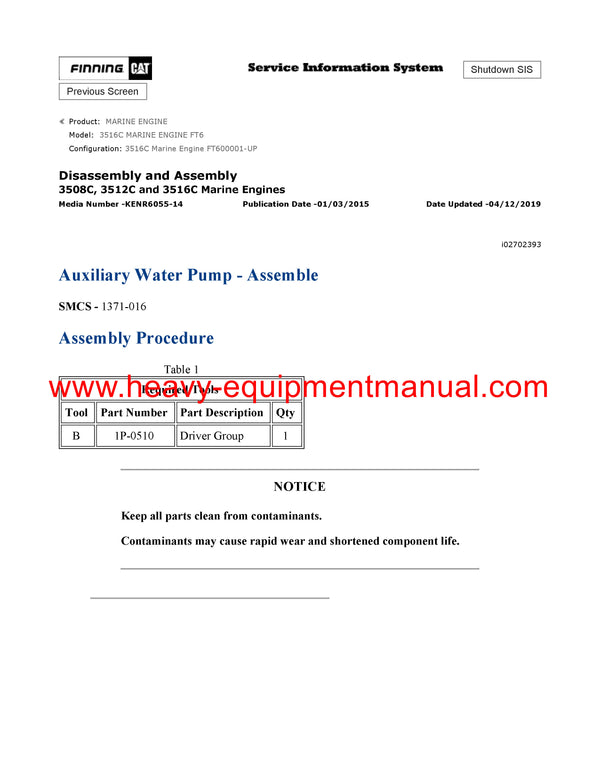 DOWNLOAD CATERPILLAR 3516C MARINE ENGINE SERVICE REPAIR MANUAL FT6