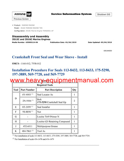 DOWNLOAD CATERPILLAR 3516C MARINE ENGINE SERVICE REPAIR MANUAL TKR