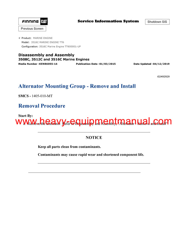 DOWNLOAD CATERPILLAR 3516C MARINE ENGINE SERVICE REPAIR MANUAL TT6