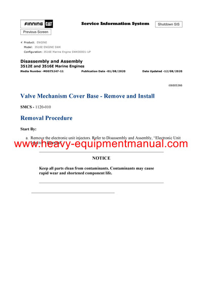 DOWNLOAD CATERPILLAR 3516E ENGINE SERVICE REPAIR MANUAL SWK