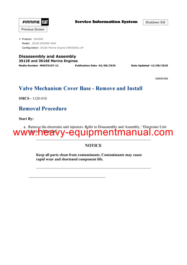 DOWNLOAD CATERPILLAR 3516E ENGINE SERVICE REPAIR MANUAL SWK