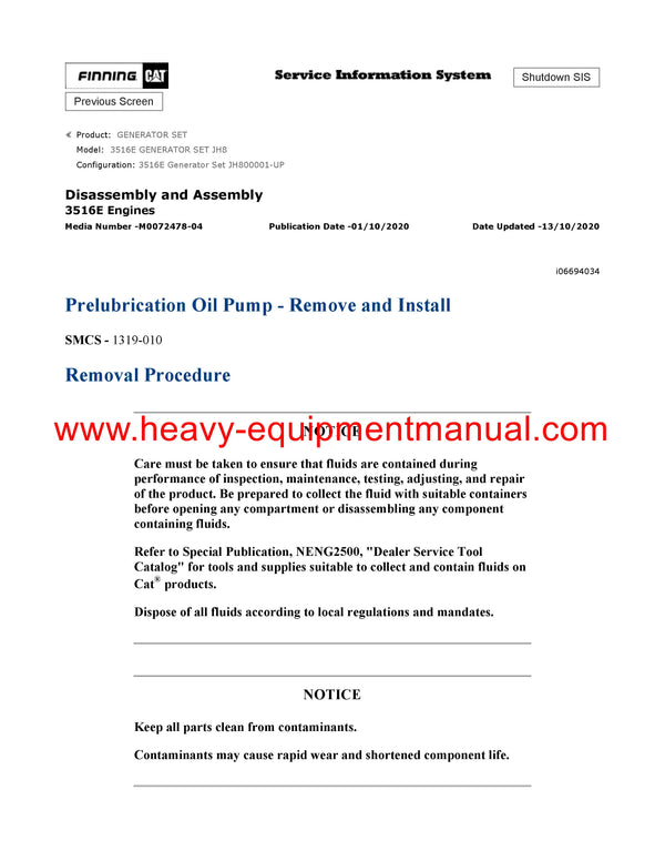 DOWNLOAD CATERPILLAR 3516E GENERATOR SET SERVICE REPAIR MANUAL JH8