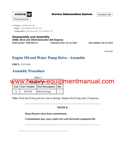 DOWNLOAD CATERPILLAR 3516 GENERATOR SET SERVICE REPAIR MANUAL JCG