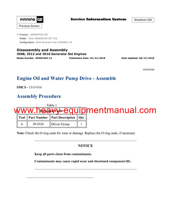 DOWNLOAD CATERPILLAR 3516 GENERATOR SET SERVICE REPAIR MANUAL JCG