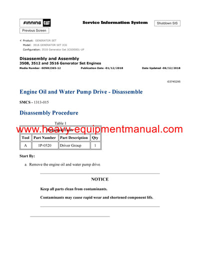 DOWNLOAD CATERPILLAR 3516 GENERATOR SET SERVICE REPAIR MANUAL JCG