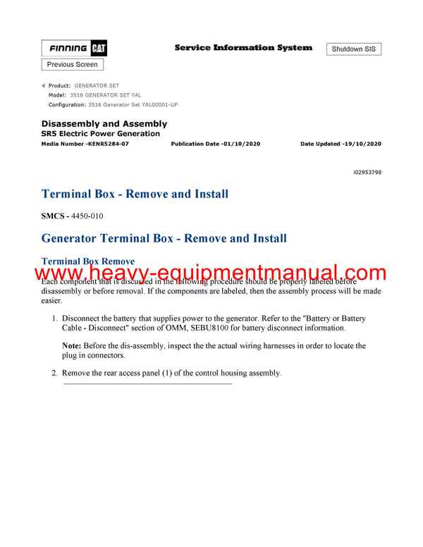 DOWNLOAD CATERPILLAR 3516 GENERATOR SET SERVICE REPAIR MANUAL YAL