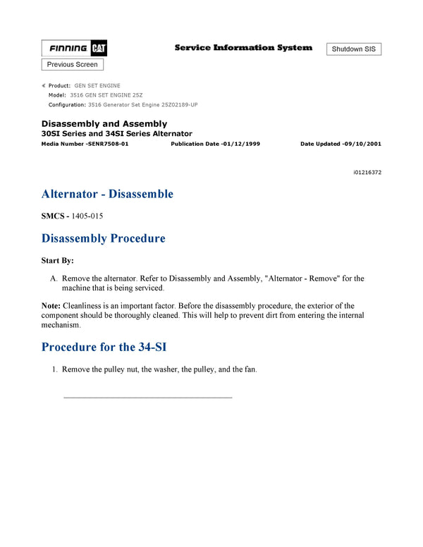 DOWNLOAD CATERPILLAR 3516 GEN SET ENGINE SERVICE REPAIR MANUAL 25Z