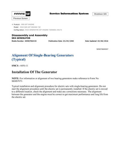 DOWNLOAD CATERPILLAR 3516 GEN SET ENGINE SERVICE REPAIR MANUAL 73Z
