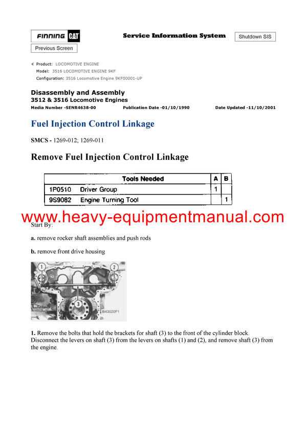 DOWNLOAD CATERPILLAR 3516 LOCOMOTIVE ENGINE SERVICE REPAIR MANUAL 9KF