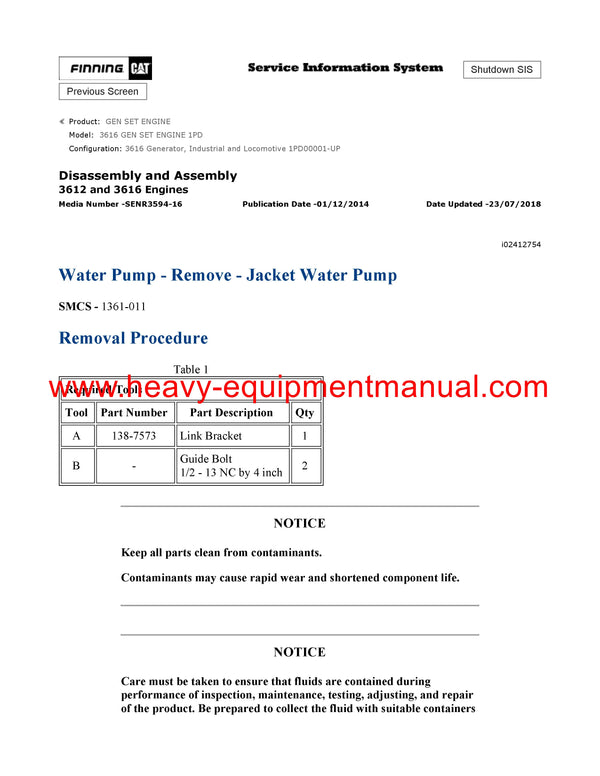 DOWNLOAD CATERPILLAR 3616 GEN SET ENGINE SERVICE REPAIR MANUAL 1PD