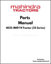 Mahindra 4025 4WD T4 Tractor (25 Series) Parts Manual - PDF Download