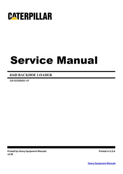 DOWNLOAD CATERPILLAR 416D BACKHOE LOADER SERVICE REPAIR MANUAL B2D