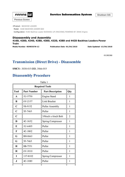 DOWNLOAD CATERPILLAR 416D BACKHOE LOADER SERVICE REPAIR MANUAL B2D