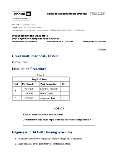 DOWNLOAD CATERPILLAR 416D BACKHOE LOADER SERVICE REPAIR MANUAL BKG