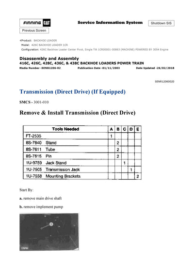 DOWNLOAD CATERPILLAR 426C BACKHOE LOADER SERVICE REPAIR MANUAL 1CR