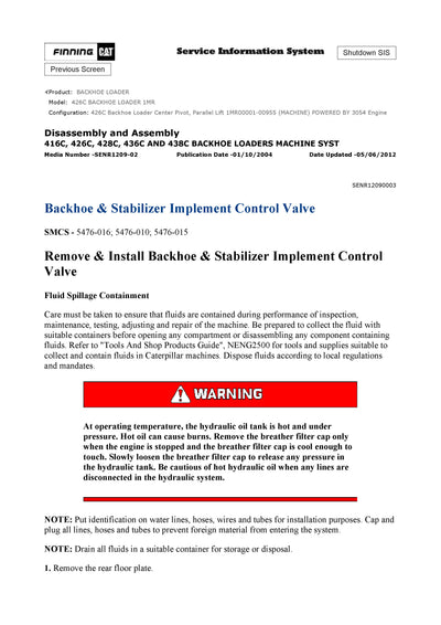 DOWNLOAD CATERPILLAR 426C BACKHOE LOADER SERVICE REPAIR MANUAL 1MR