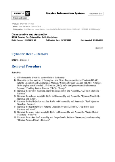 DOWNLOAD CATERPILLAR 426C BACKHOE LOADER SERVICE REPAIR MANUAL 7WN