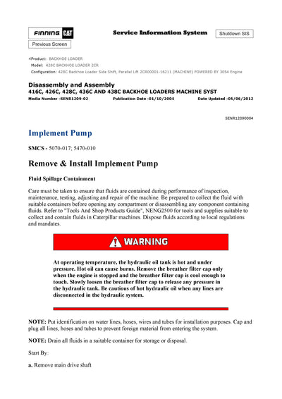 DOWNLOAD CATERPILLAR 428C BACKHOE LOADER SERVICE REPAIR MANUAL 2CR